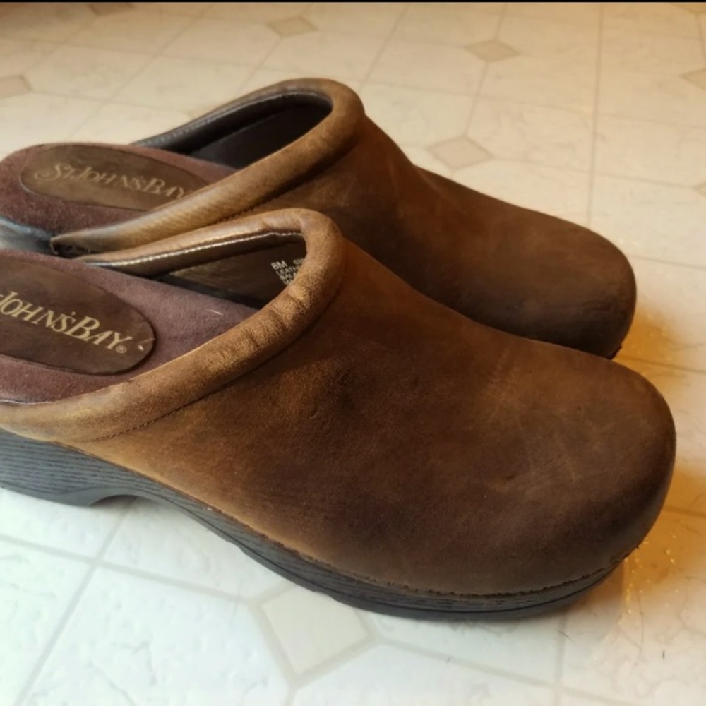 Brown Leather Clogs St. John's Bay